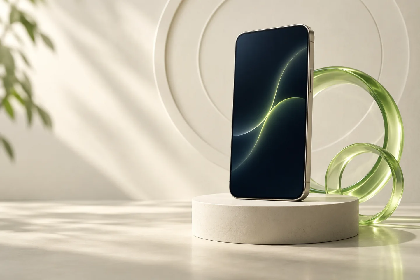 Conceptual phone artwork with translucent green rings
