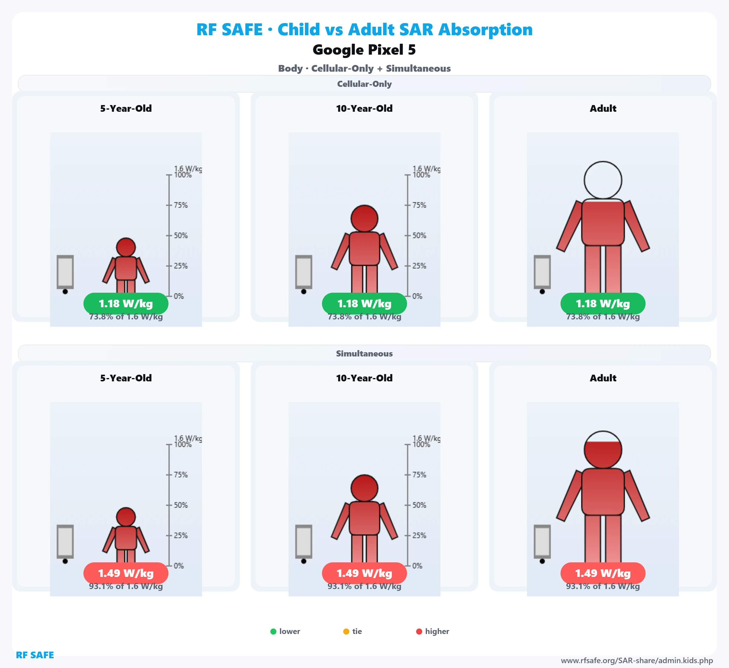 Google Pixel 5 RF Safe body reference illustration